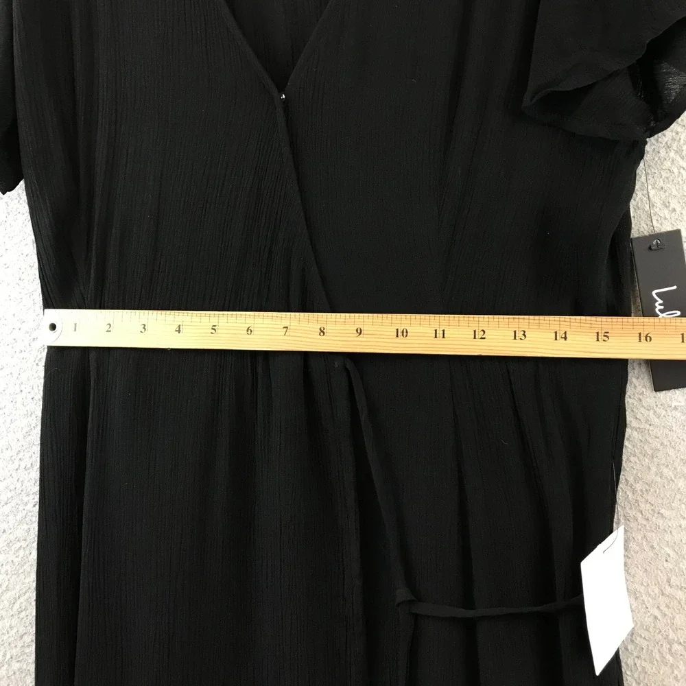 New Lulus Black Wrap Maxi Dress Flutter Sleeve Tie Waist Textured L - Picture 7 of 12